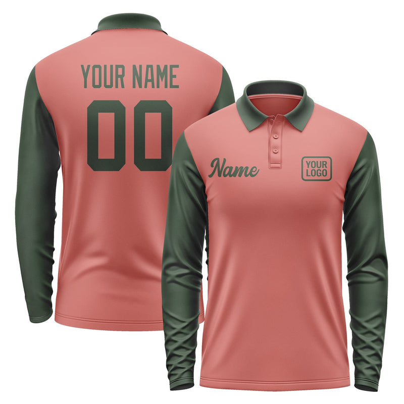 Custom Copper Rose Dark Green Long Sleeve Polo Shirt Pl290606B106