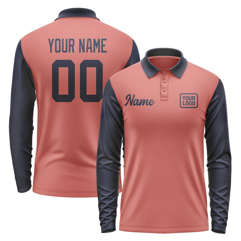 Custom Copper Rose Navy Long Sleeve Polo Shirt Pl291111B111