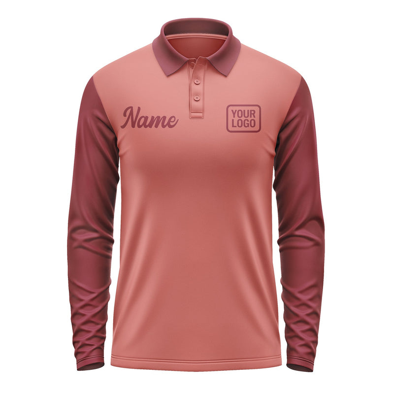 Custom Copper Rose Crimson Red Long Sleeve Polo Shirt Pl291515B115