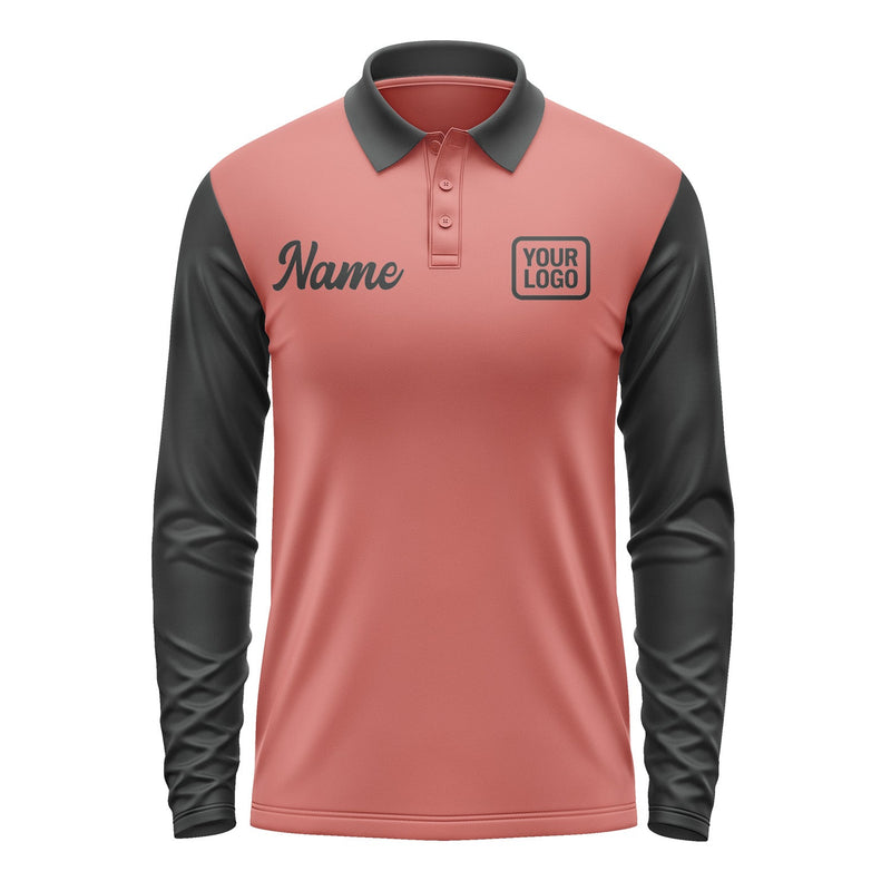 Custom Copper Rose Black Long Sleeve Polo Shirt Pl291717B117
