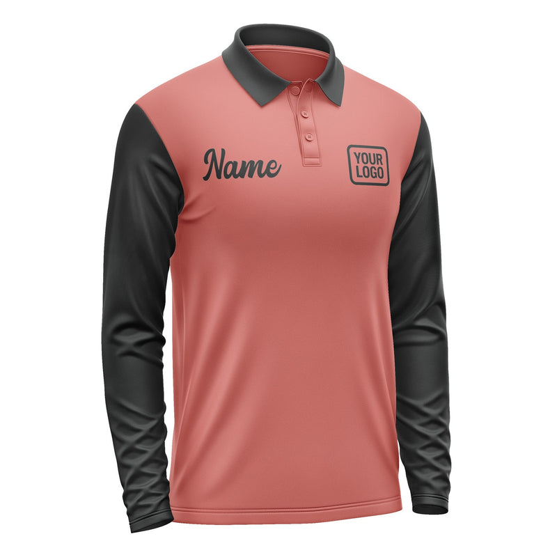 Custom Copper Rose Black Long Sleeve Polo Shirt Pl291717B117