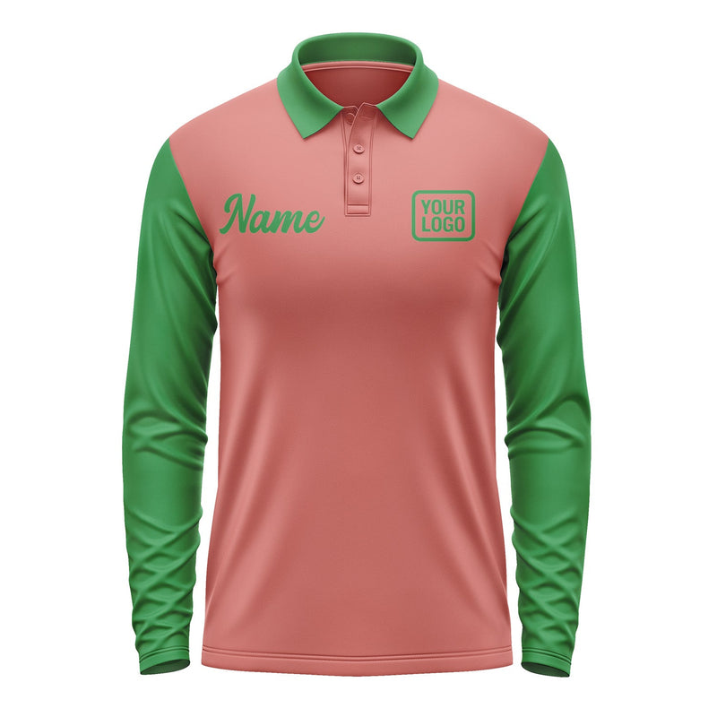 Custom Copper Rose Emerald Green Long Sleeve Polo Shirt Pl292424B124