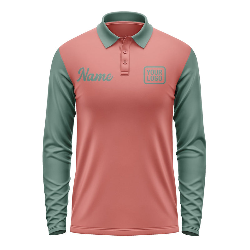 Custom Copper Rose Blue Green Long Sleeve Polo Shirt Pl292727B127