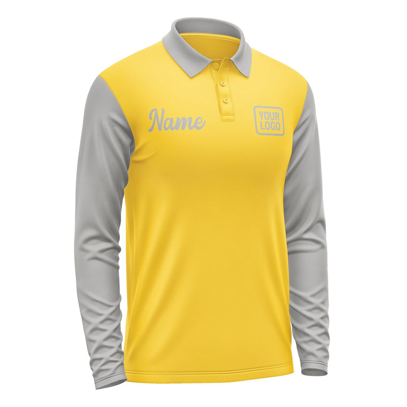 Custom Gold Gray Long Sleeve Polo Shirt Pl300404B104