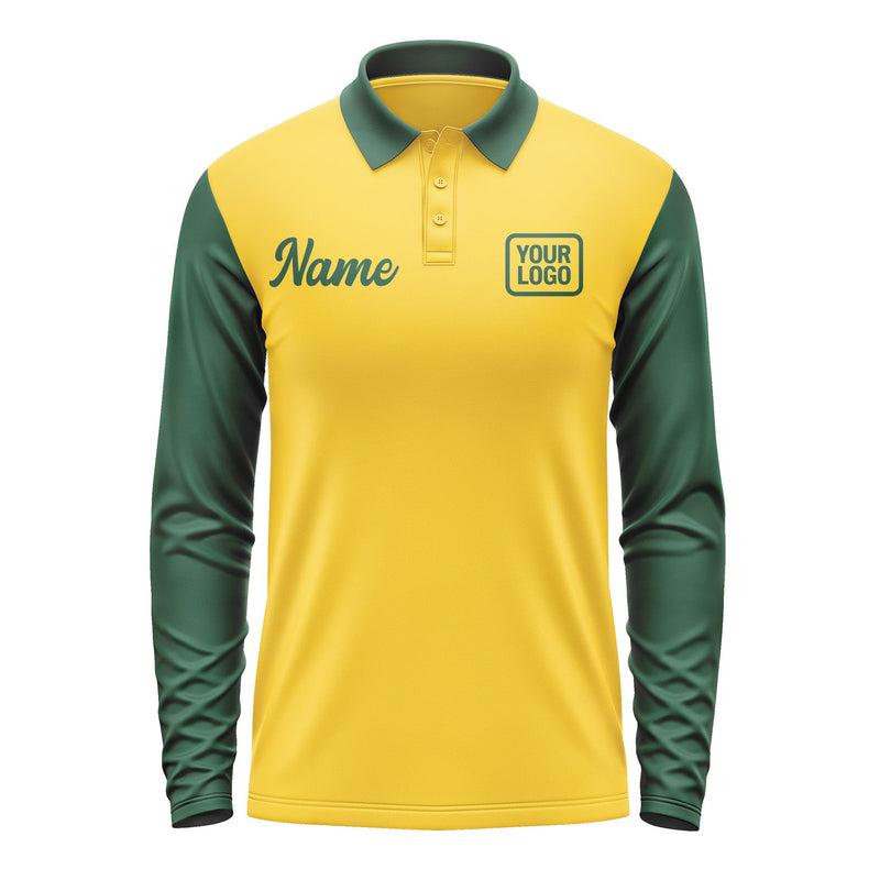 Custom Gold Green Long Sleeve Polo Shirt Pl300505B105