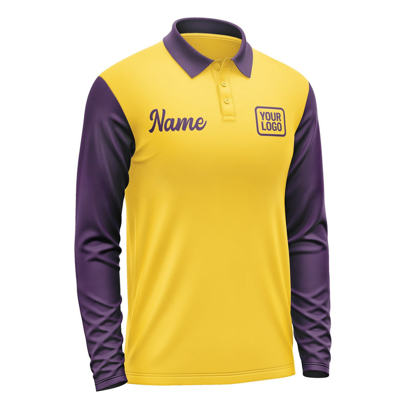 Custom Gold Purple Long Sleeve Polo Shirt Pl300707B107