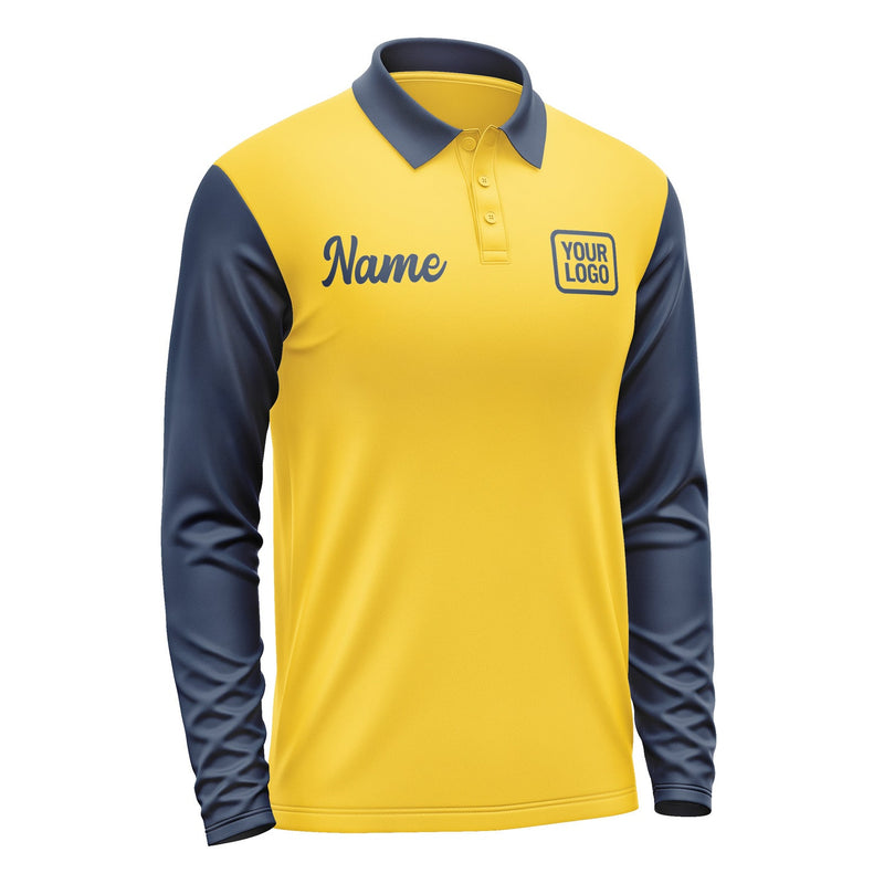 Custom Gold Blue Long Sleeve Polo Shirt Pl301010B110