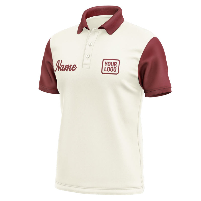 Custom Cream Crimson Red Short-Sleeve Polo Shirt PO031515B115