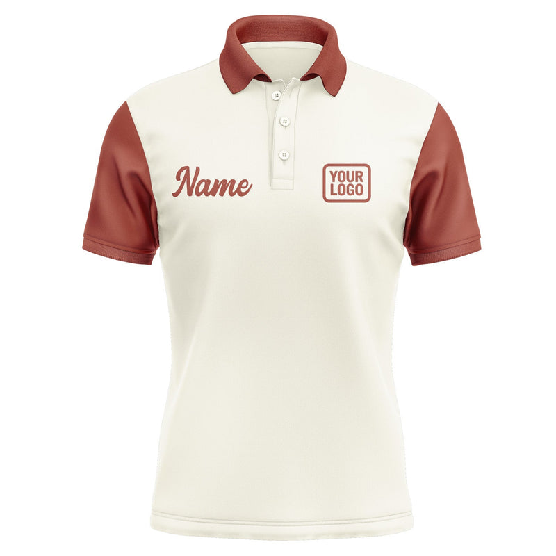 Custom Cream Coral Red Short-Sleeve Polo Shirt PO031616B116