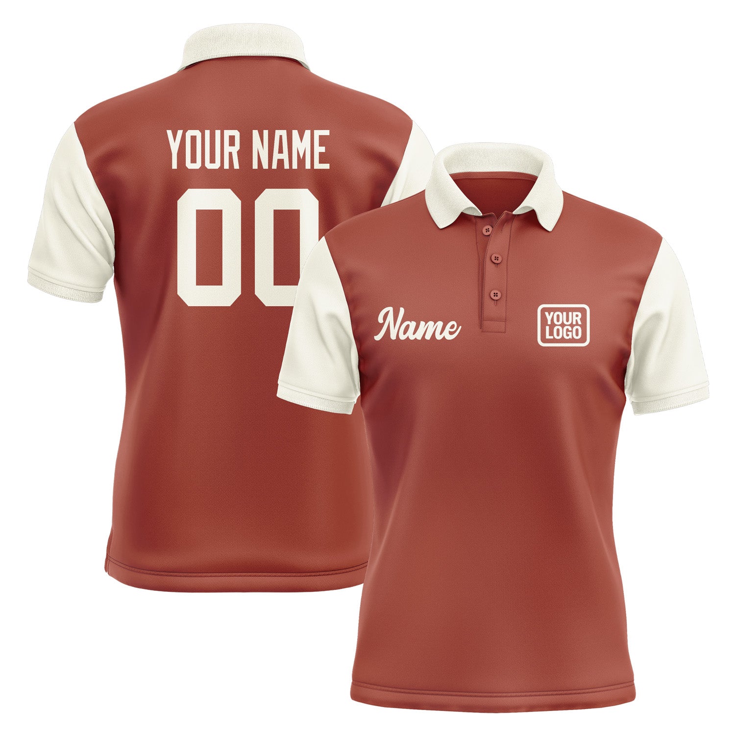 Custom Coral Red Cream Short-Sleeve Polo Shirt PO160303B103