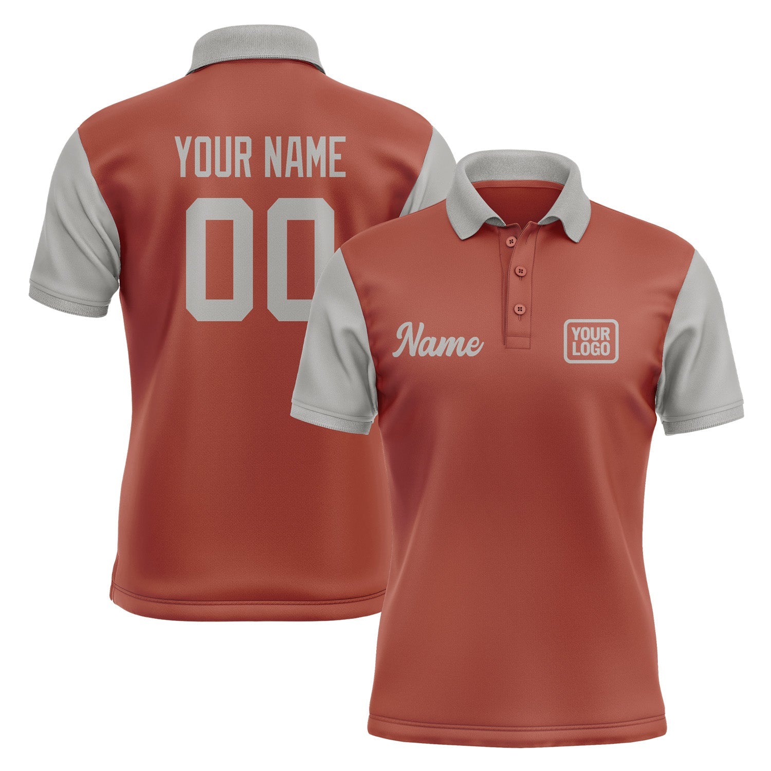 Custom Coral Red Gray Short-Sleeve Polo Shirt PO160404B104