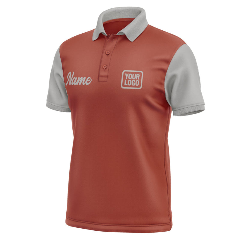 Custom Coral Red Gray Short-Sleeve Polo Shirt PO160404B104