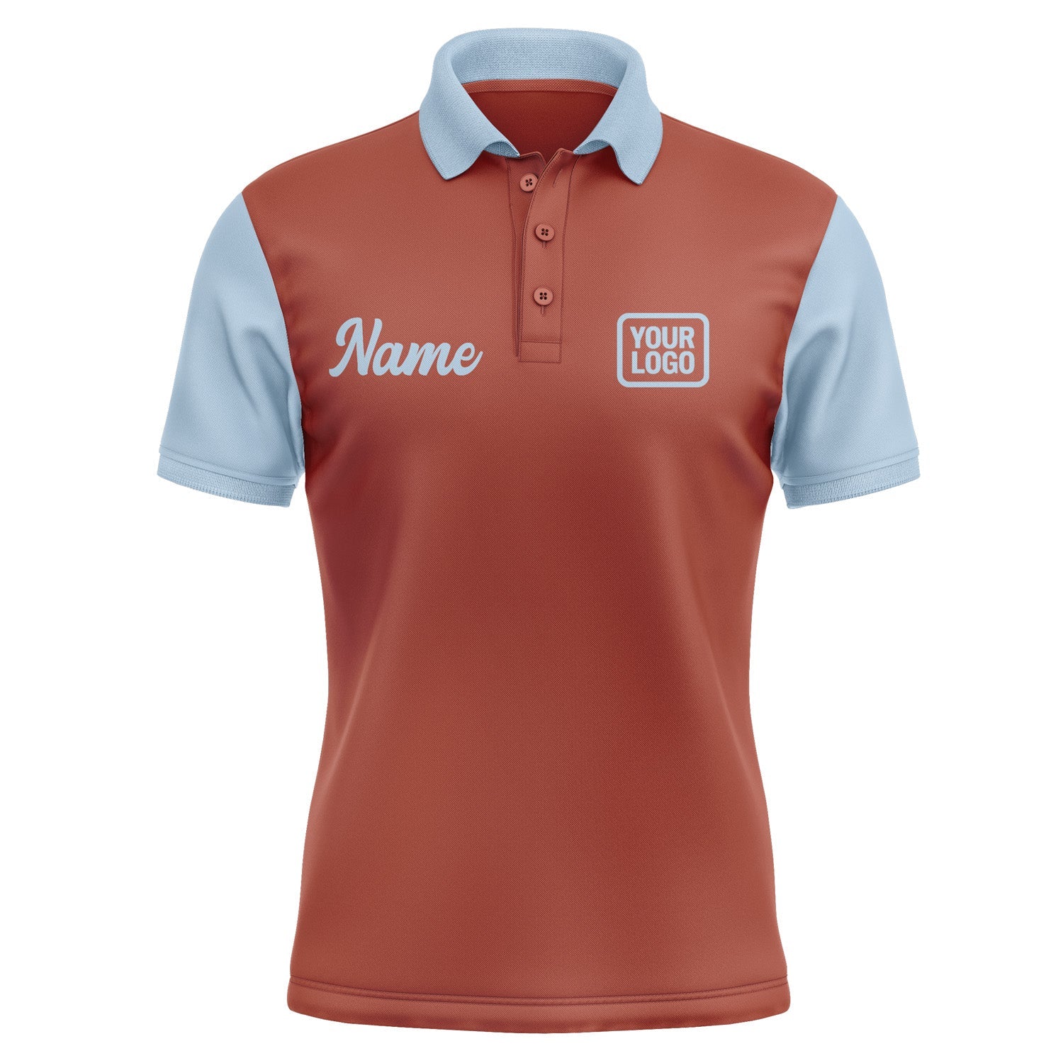 Custom Coral Red Light Blue Short-Sleeve Polo Shirt PO160808B108