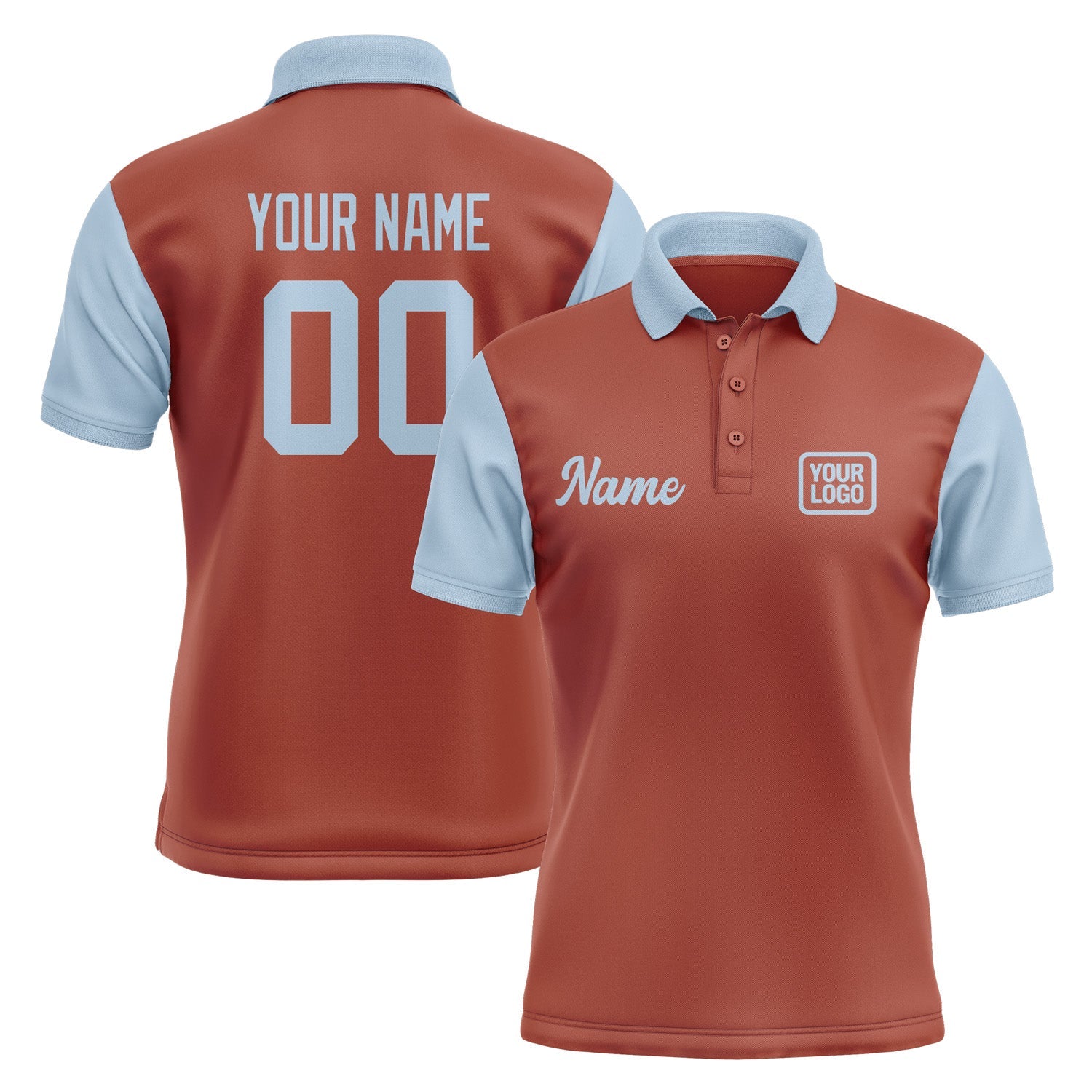 Custom Coral Red Light Blue Short-Sleeve Polo Shirt PO160808B108