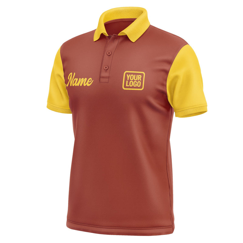 Custom Coral Red Gold Short-Sleeve Polo Shirt PO163030B130
