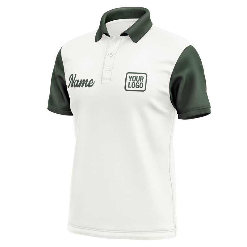Custom White Dark Green Short-Sleeve Polo Shirt PO180606B106