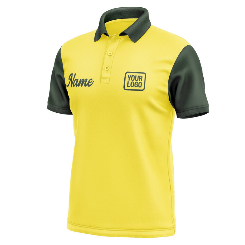 Custom Light Yellow Dark Green Short-Sleeve Polo Shirt PO260606B106