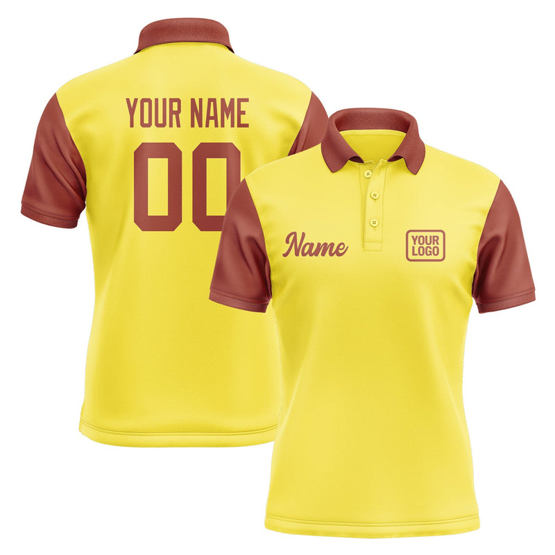 Custom Light Yellow Coral Red Short-Sleeve Polo Shirt PO261616B116