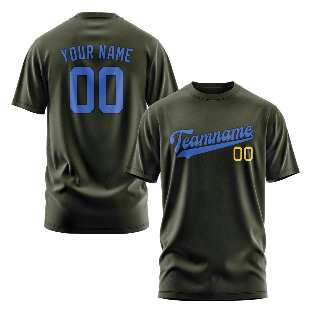 Custom Olive Sky Blue T-Shirt