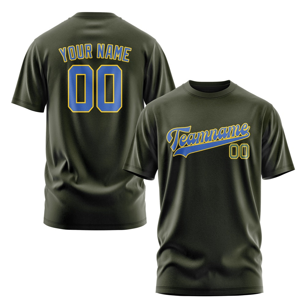 Custom Olive Sky Blue T-Shirt