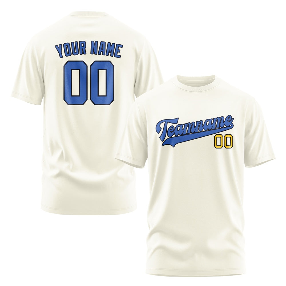 Custom Cream Sky Blue T-Shirt