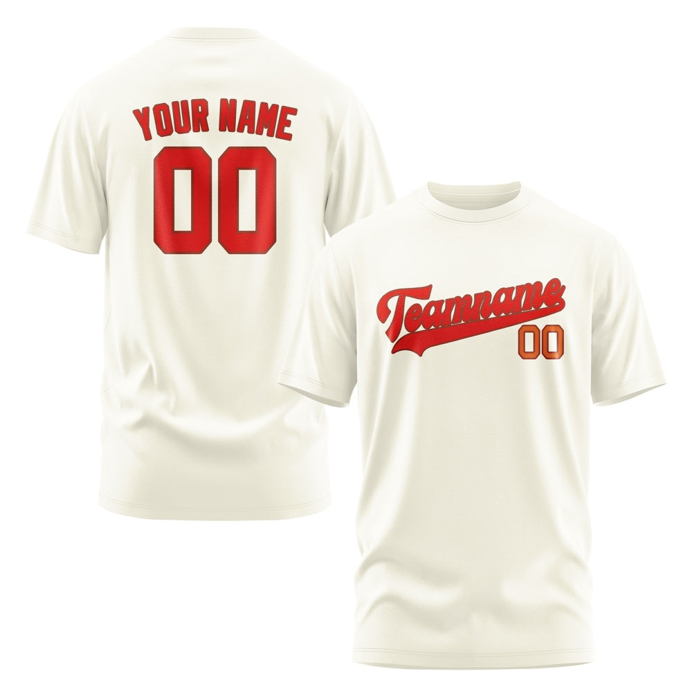 Custom Cream Orange Red T-Shirt