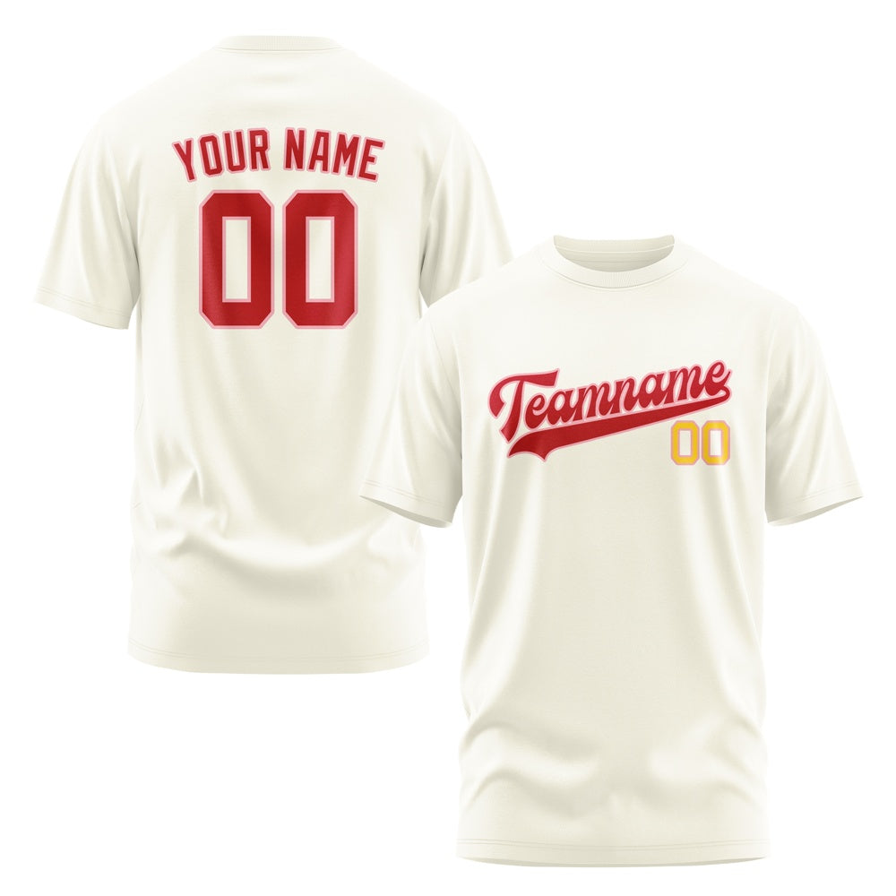Custom Cream Red T-Shirt