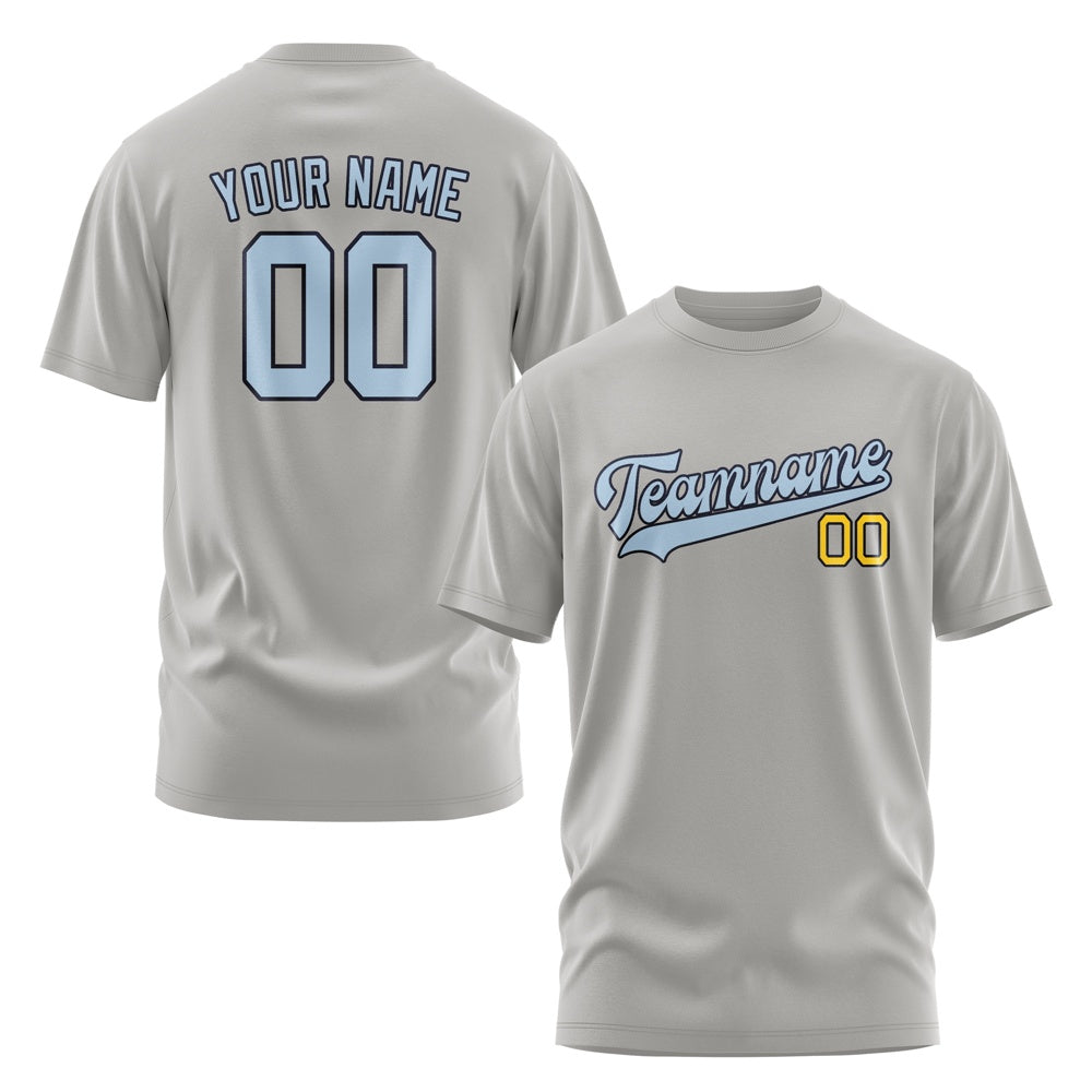 Custom Gray Light Blue T-Shirt