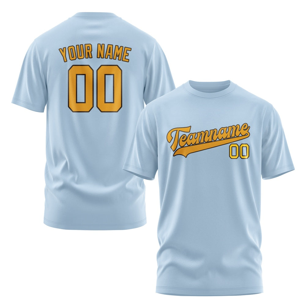 Custom Light Blue Yellow T-Shirt