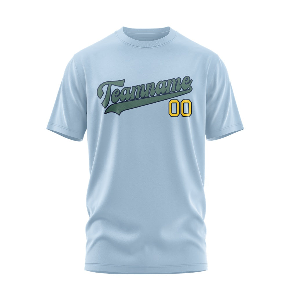 Custom Light Blue Blue Green T-Shirt