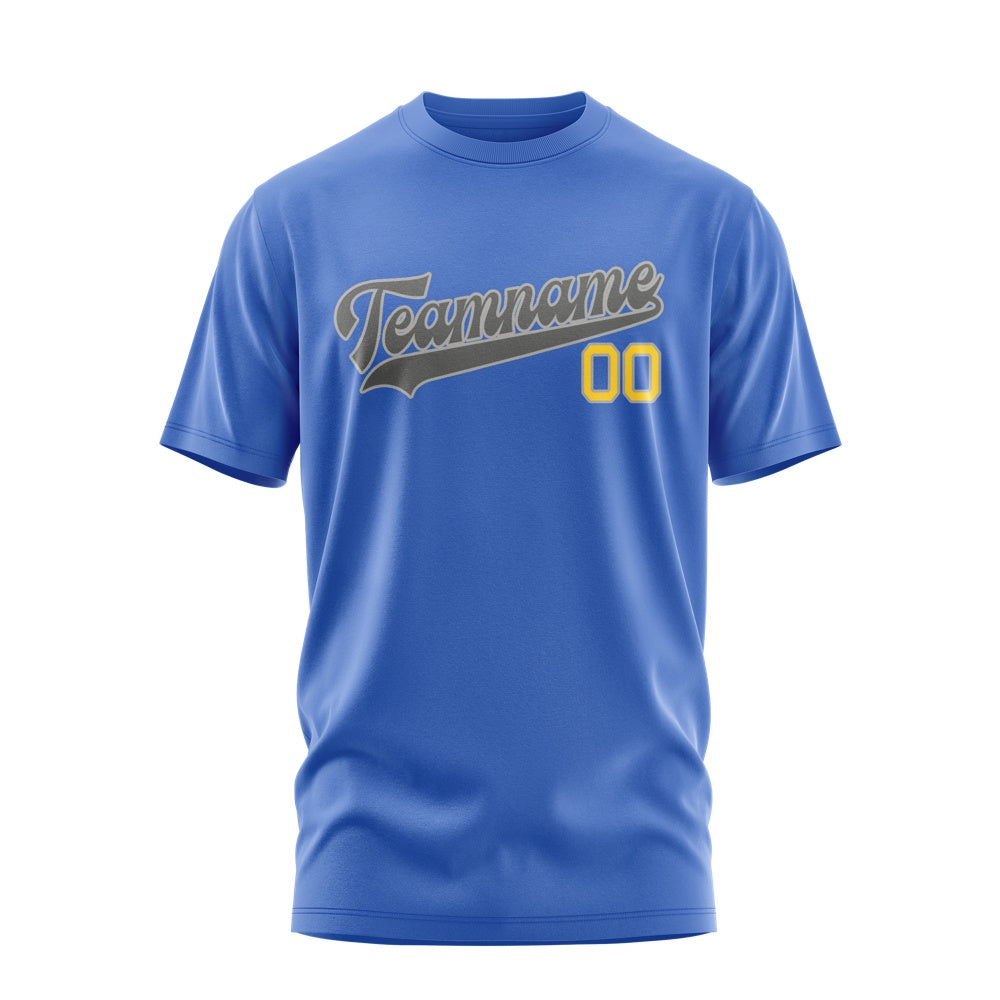 Custom Sky Blue Dark Grey T-Shirt