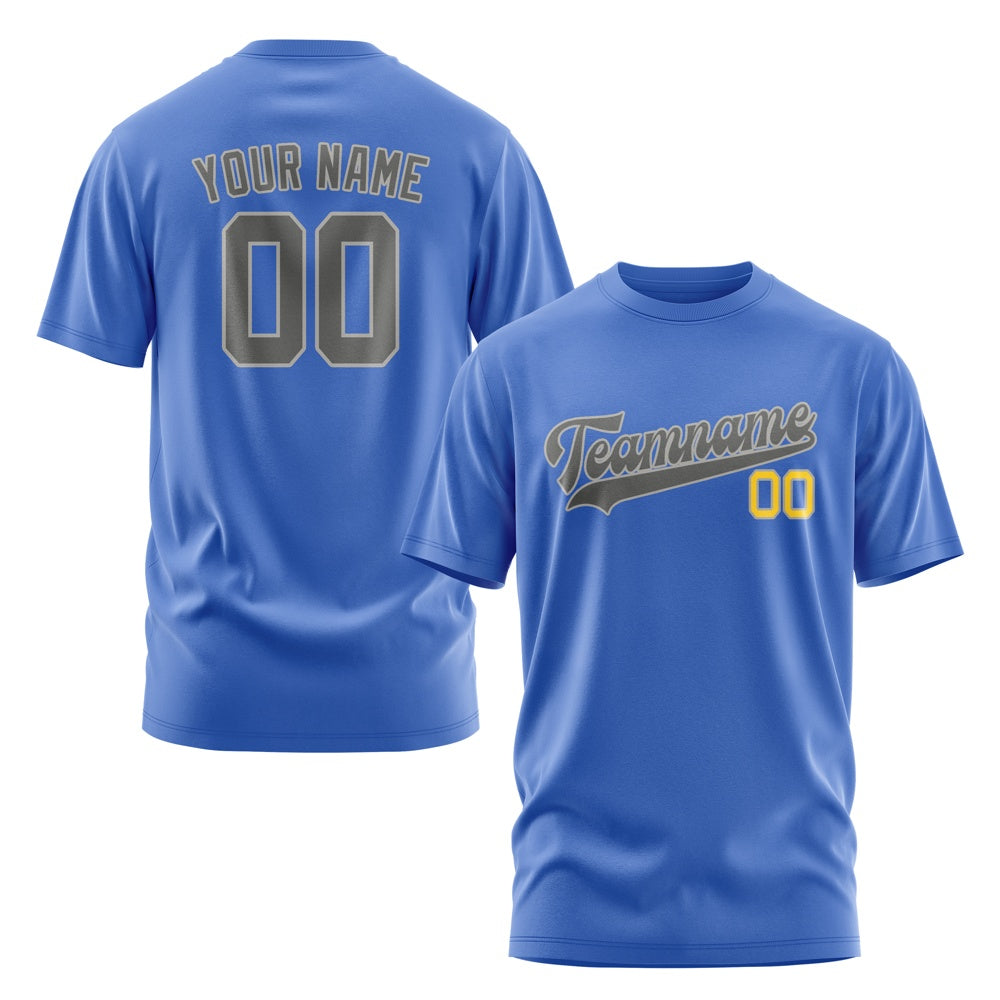 Custom Sky Blue Dark Grey T-Shirt