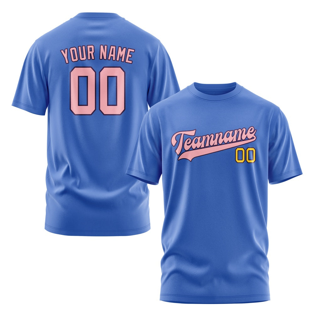 Custom Sky Blue Light Pink T-Shirt