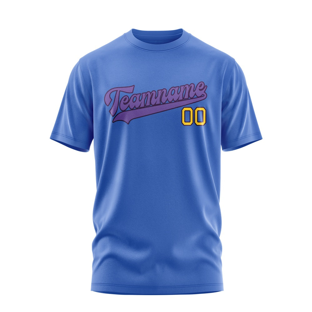 Custom Sky Blue Light Purple T-Shirt