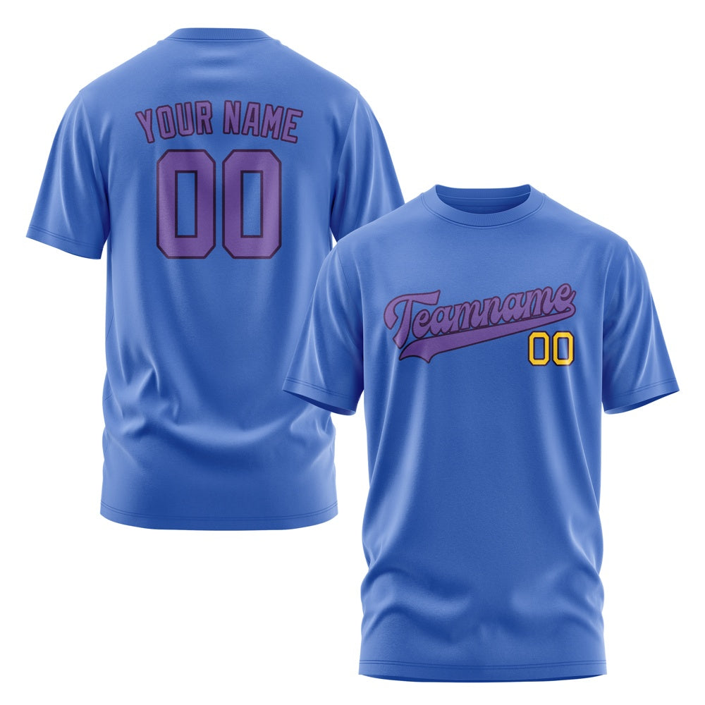 Custom Sky Blue Light Purple T-Shirt