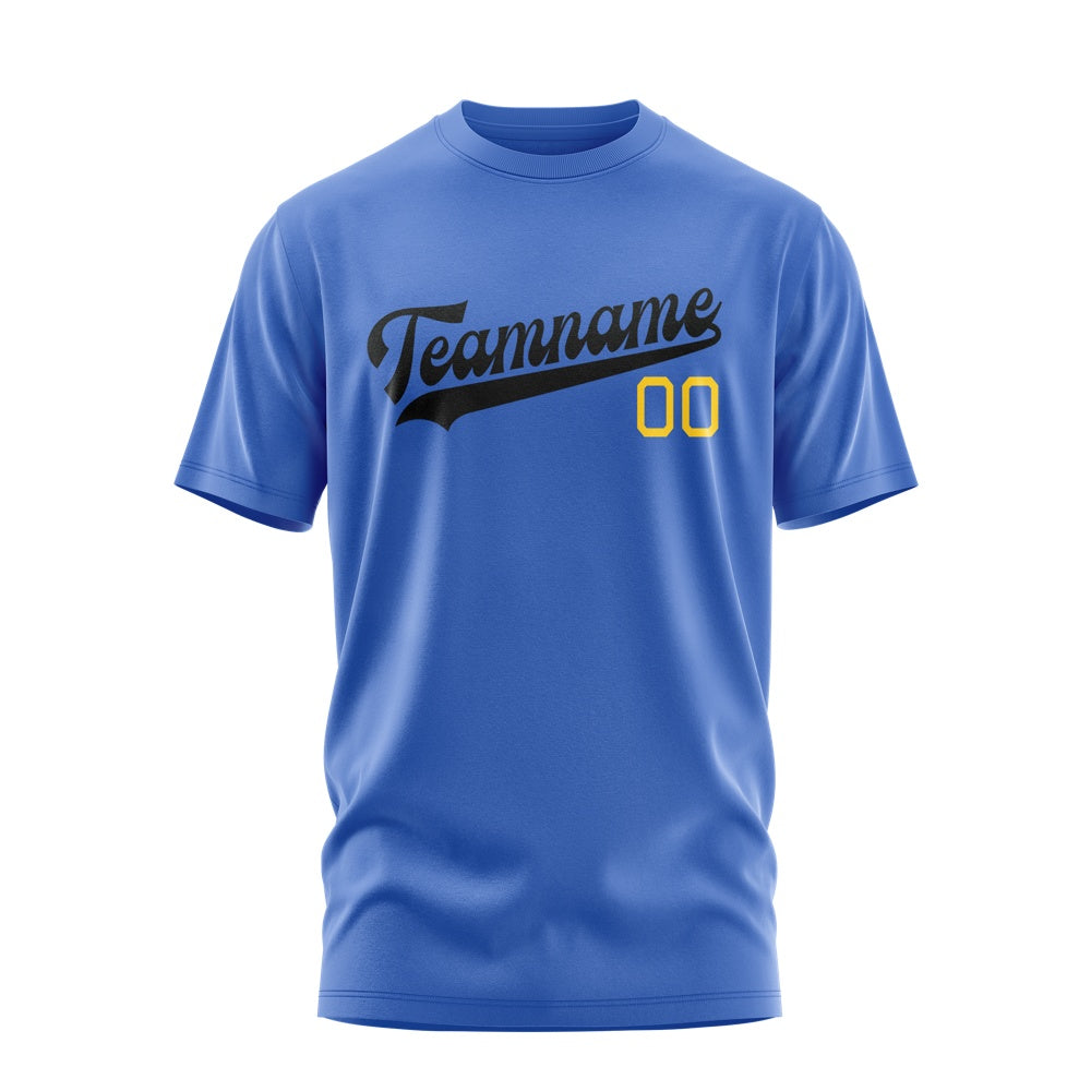 Custom Sky Blue Black T-Shirt