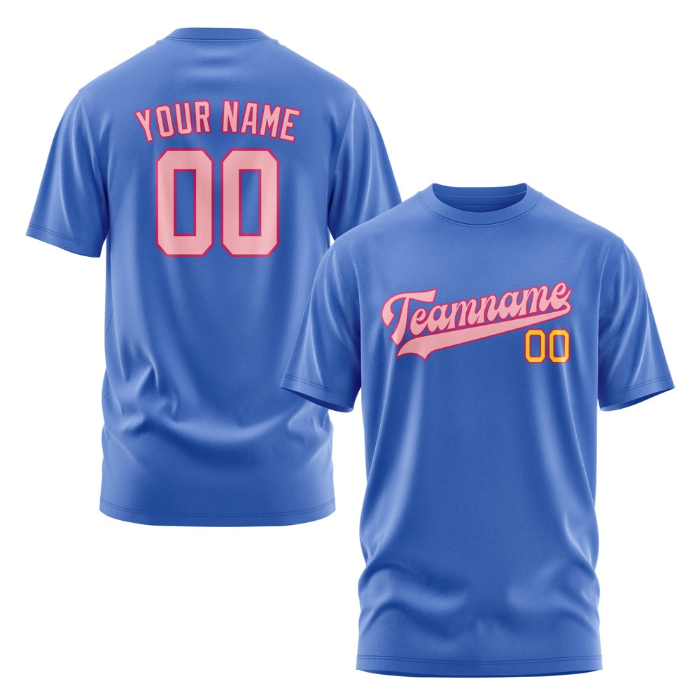 Custom Sky Blue Light Pink T-Shirt