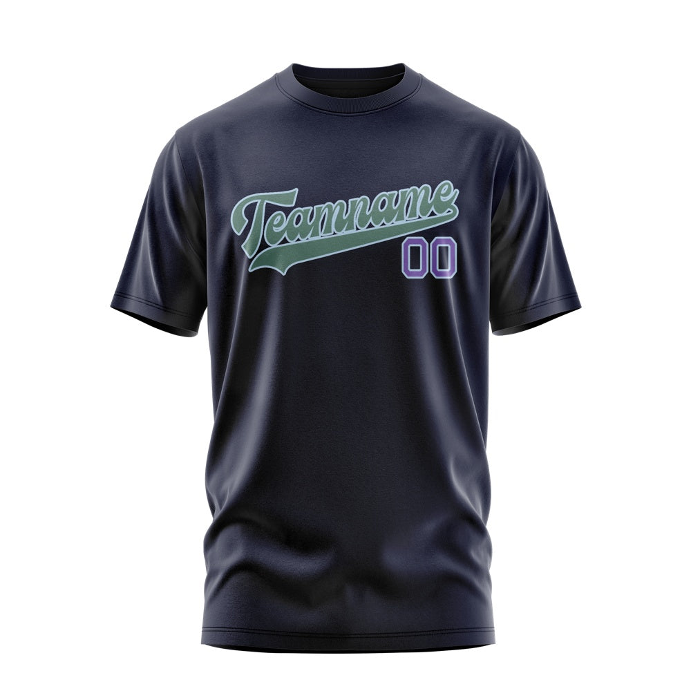 Custom Navy Blue Green T-Shirt