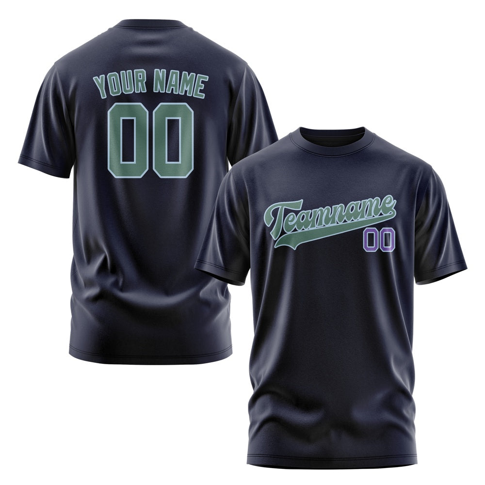 Custom Navy Blue Green T-Shirt
