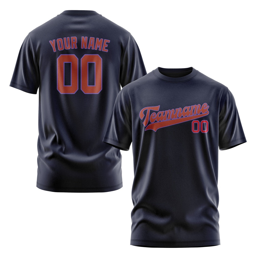 Custom Navy Coral Red T-Shirt