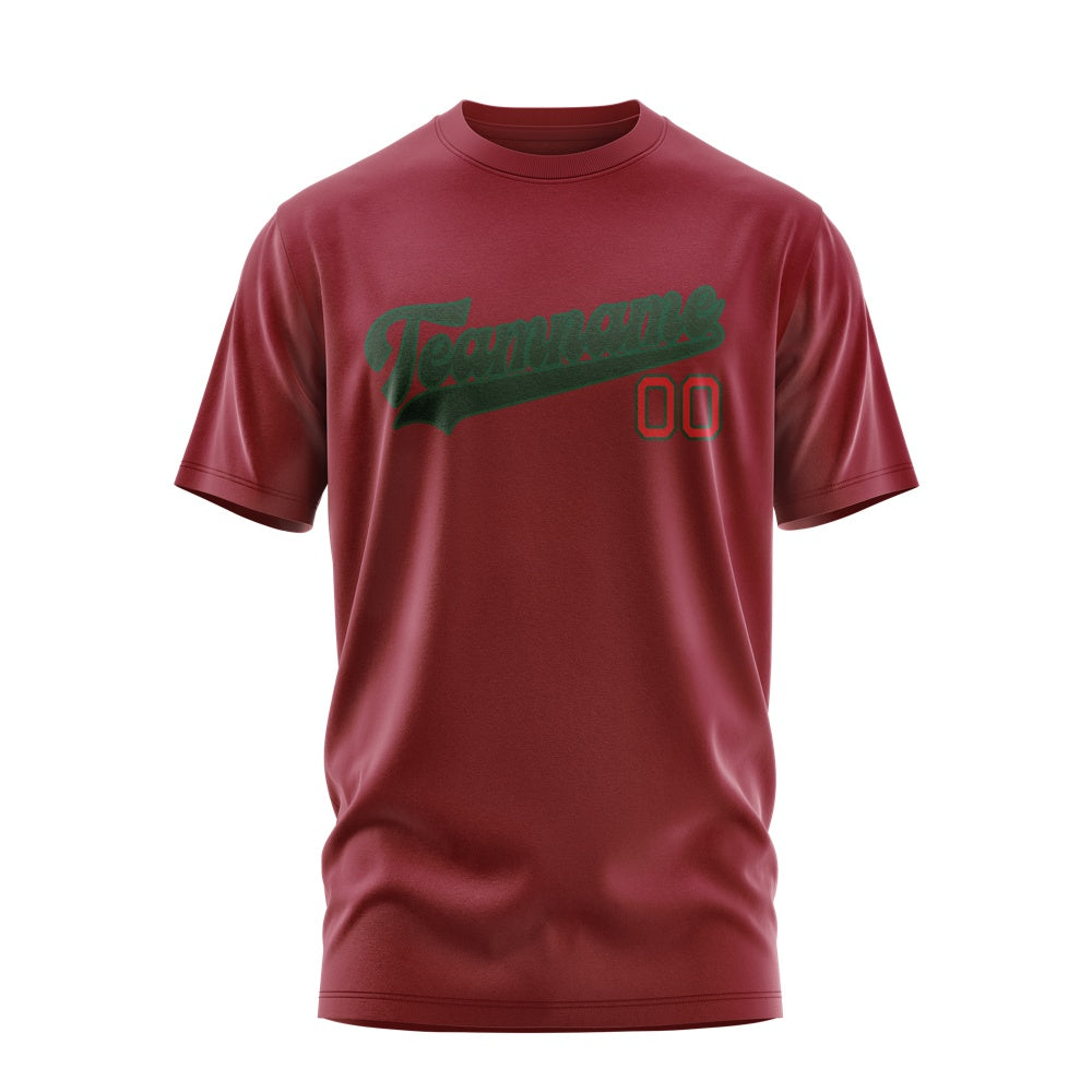 Custom Crimson Red Dark Green T-Shirt