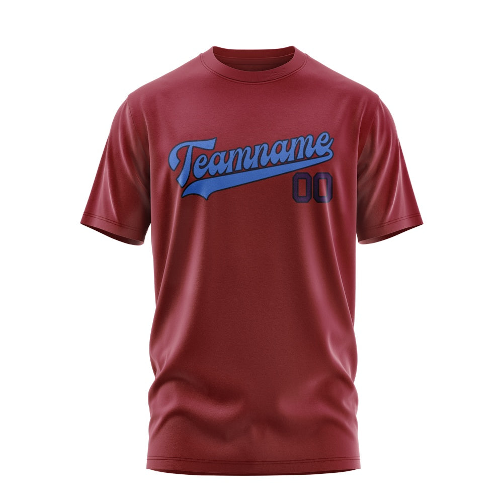 Custom Crimson Red Sky Blue T-Shirt