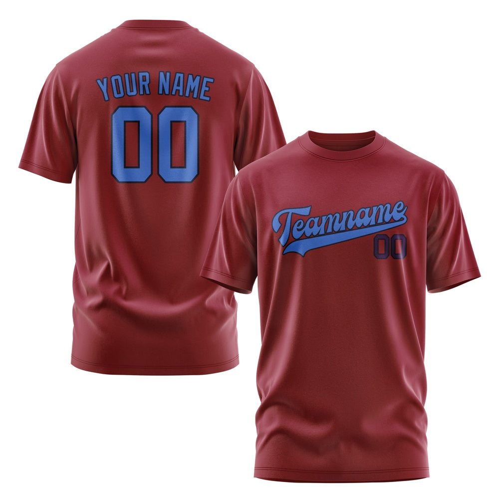 Custom Crimson Red Sky Blue T-Shirt
