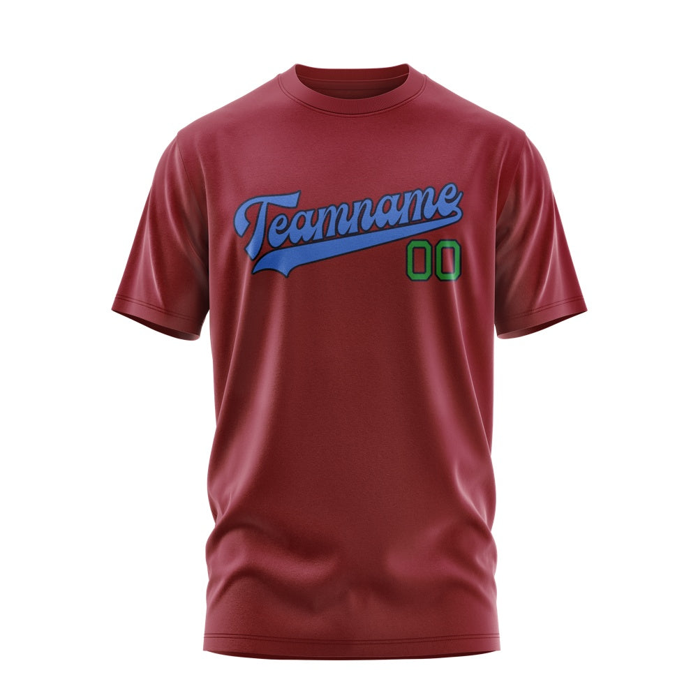 Custom Crimson Red Sky Blue T-Shirt