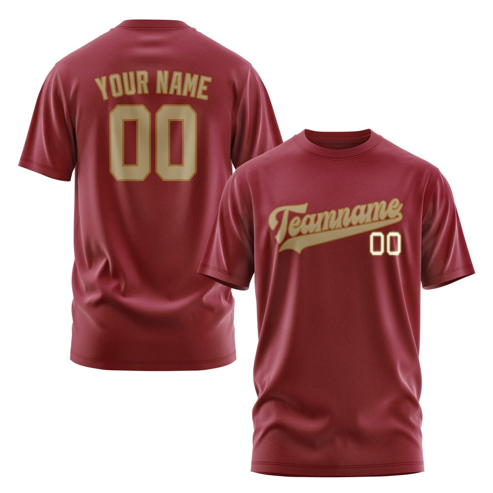 Custom Crimson Red Light Khaki T-Shirt
