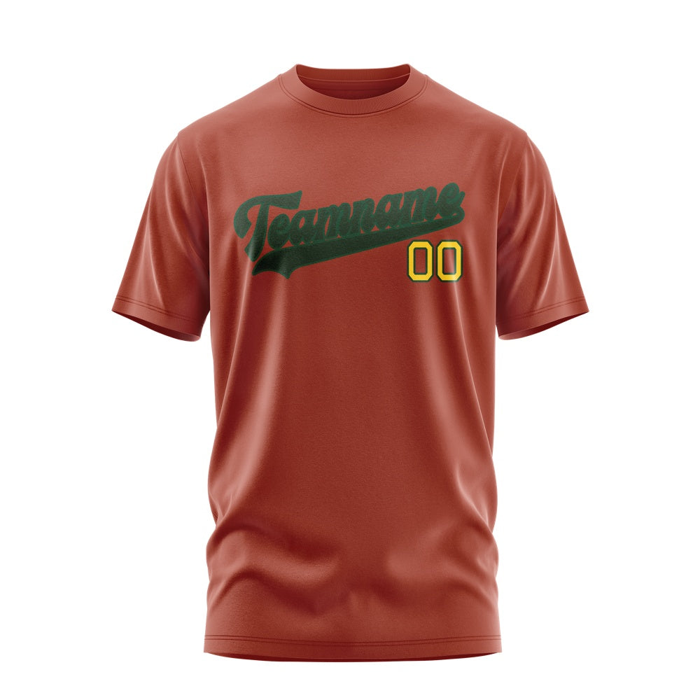 Custom Coral Red Dark Green T-Shirt