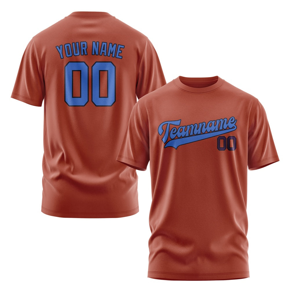 Custom Coral Red Sky Blue T-Shirt