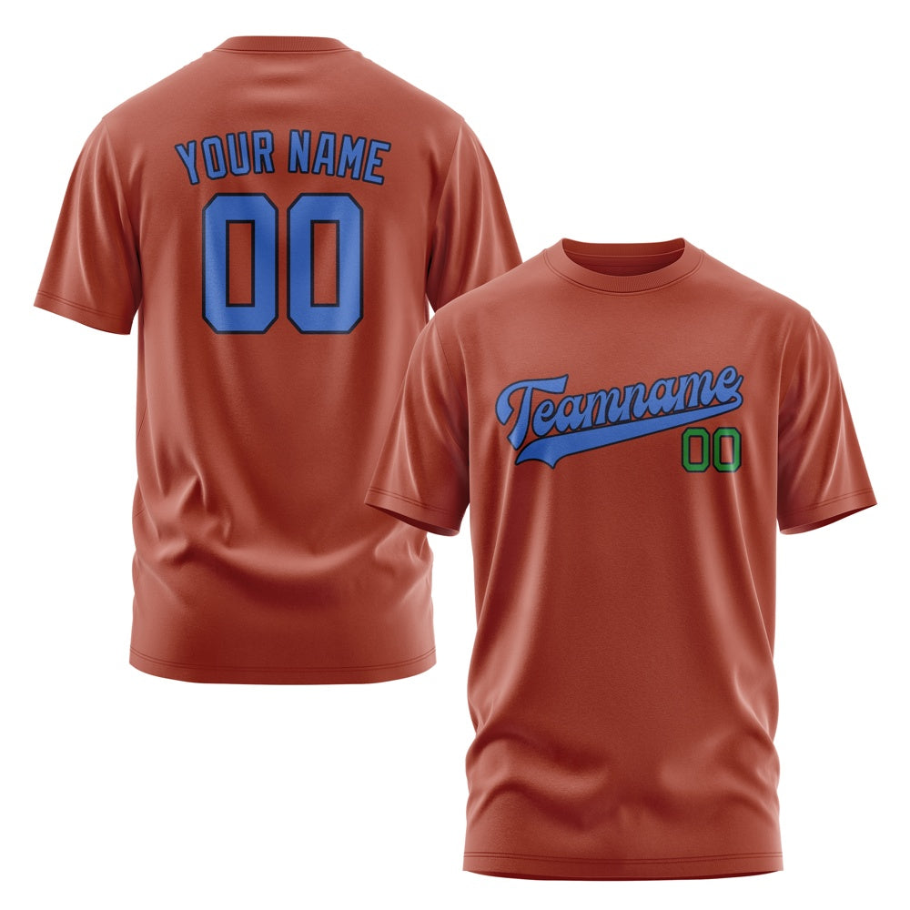 Custom Coral Red Sky Blue T-Shirt