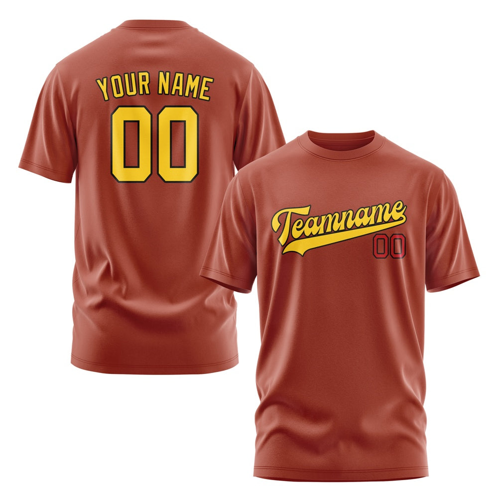 Custom Coral Red Gold T-Shirt