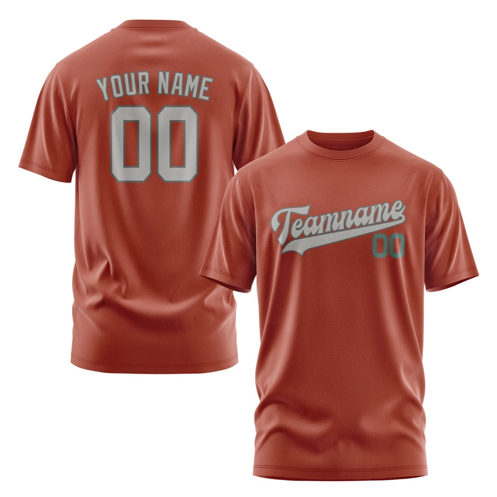 Custom Coral Red Gray T-Shirt